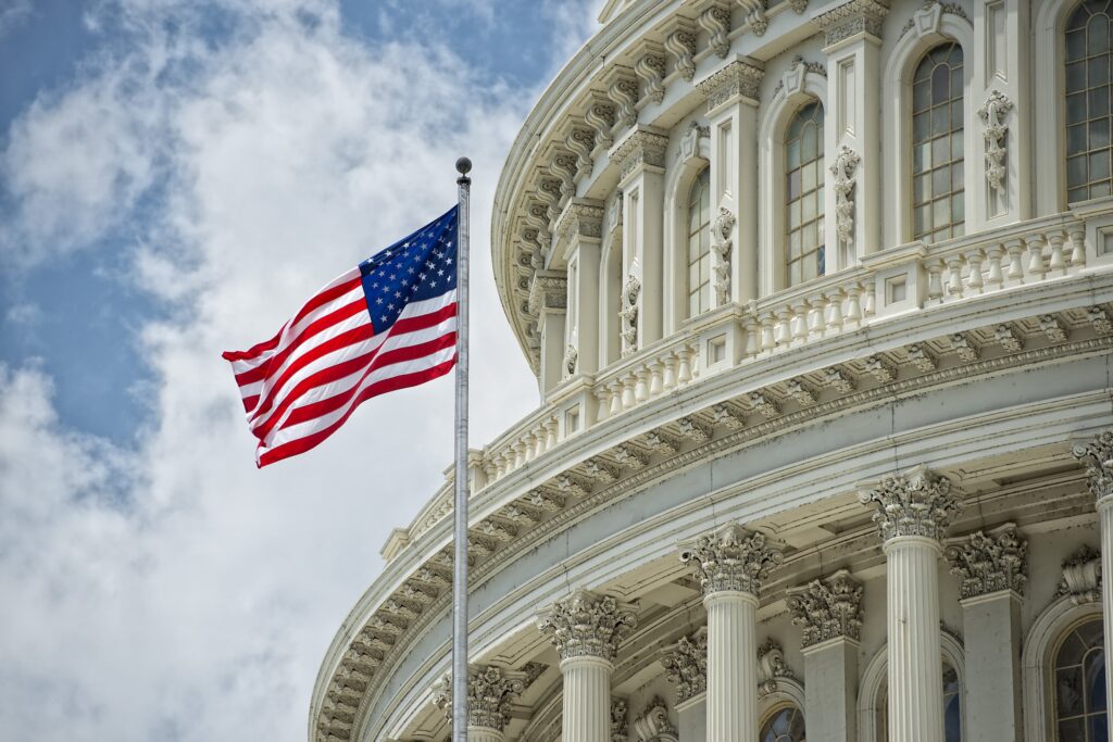usa capital government building and flag